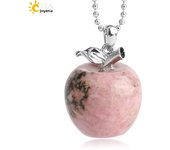 CSJA Apple Natural Stone Crystal Pendant Charms Tige Amethysts Pendants Rose Quartz Necklaces for Female Women Chrismtas G046