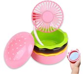 Ventilador de mano de hamburguesa 3 en 1 recargable, Lindo mini ventilador portátil para acampar al Aire Libre, ventilador USB con flujo de Aire Fuerte de 3 velldades, ventilador de escriorio para Oficina (Pink)