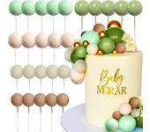30 PCS Boho Beige Balls Cake Decorations Brown Balls Gold Balls Cake Topper Cake Decorating for Baby Shower Birthday Wedding