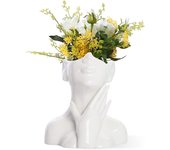 Jarrón de Cerámica Blanca con forma de Cara, busto de medio cuerpo,jarrón de Flores de Modelo nórdico Moderno y decorativo