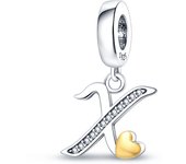 100% 925 Silver Small Pendant With Gold Lucky 26 Letters A-Z Design Charms Beads Fit 3mm Bracelets DIY Fine Jewelry Making