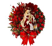 Corona navideña con escena de la natividad iluminada, adorno navideño, decoración, conjunto de la Sagrada Familia, luces LED, vela, puerta de entrada, pared, Navidad