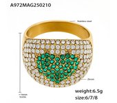 Encanto Anillo grueso chapado en oro de acero inoxidable para mujer, anillo de dedo a juego con circonita colorida en forma de corazón, joyería de verano anillo creativo de color dorado para mujer, anillos de arcoíris, anillos de dedo para mujer
