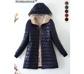 New Mid Length Korean Edition Hooded Fit Women Jackets Autumn Winter Mid-length Office Cotton Coats Warm Lamb Fleece Parkas