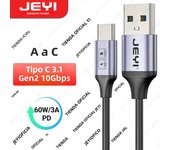 JEYI USB A to Type C Cable 60W Fast Charging 10Gbps Data Cord USB Charger for Samsung Xiaomi HTC Redmi Huawei Mobile Phone USB-C