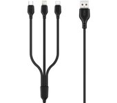 Xo cable de carga rapida 3 en 1 - micro, tipo c y lightning a usb - 1m - color negro