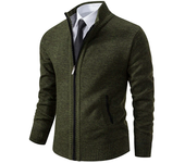 2024 New Autumn and Winter Jersey Men's Casual Sports Coat Solid Color Stand Collar Wweater Grab Fleece Warm Zipper Cardigan