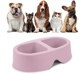 Plastiken Koko - Comedero Doble 0.5L + 0.5L para Mascotas Pequeñas. Rosa