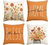 Fundas para Cojines , Juego de 4 Fundas de Almohada decorativas de Tela de Lino para Granja, Color sólido para Sala de estar y sofá