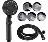Alcachofa Ducha Alta Presión, Alcachofa de Ducha Ahorro de Agua, Ducha de Mano 5 Modos de Spray de Agua, Ajuste Universal Cabezal de Ducha de Alta Presión Alcachofa con 1.5M Manguera (Negro)