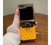Z Flip6 Ring Holder Shiny Diamonds Case for Samsung Galaxy ZFlip5 ZFlip 6 5 4 3 Flip4 Luxury Leather Shockproof Hinge 3in1 Cover