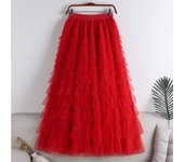 2025 New Mesh mosaic cake  spring, summer, autumn and winter new mid-length A-line long fluffy gauze skirt