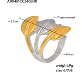 Encanto Stainless Steel Leaf Style Rings For Women Waterproof 18K Gold Plated Smooth Finger Statement Charm Jewelry, anillo estético en forma de hoja de Color dorado, joyería de boda Retro impermeable, accesorios de regalo para graduación