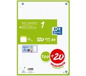 Recambio 1 Oxford 100+20 hojas monocolor - OptikPaper+ - rayado de 5x5 - compatible con la aplicación Scribzee - Ideal para uso escolar y oficina - Disponible en colores: rojo, negro, verde, rosa palo, naranja, turquesa, menta, amarillo, malva