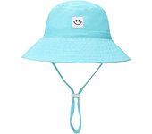 Sombrero para el sol para bebé con cara sonriente, sombrero tipo cubo protector solar para niño pequeño, bonito sombrero de playa para niña y niño, gorra ajustable, azul