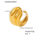 New multi-layer striped tear open air ring retro custom design for 2025, gold-plated yellow jewelry, titanium maple wood