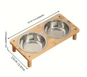 1 Piece Anti-Tipping Cat Bowl Large Stainless Steel Pet Bowl Dog Food Bowl Bamboo Frame Dog Bowl Double Bowl Combination Pet Supplies