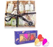 ADRI. Set de baño y mini perfumes. Regalo original para mujer - Cesta productos La Chinata para regalar y pack de 3 mini perfumes. (CESTA GRANDE)