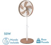 FABRILAMP Ventilador de Pie ALCAIZ Blanco/Haya 3 Velocidades 50W 5 Aspas