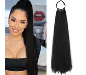 10 Shares Synthetic Long Straight Ponytail With Elastic Band Wrap Around Black PonyTail Extension For Women Hair Accessories