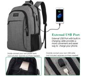 Mochila de viaje para computadora portátil, bolso de trabajo, bolso liviano para computadora portátil con puerto de carga USB, mochila de negocios antirrobo, se adapta a una computadora portátil de 15,6 pulgadas, color gris