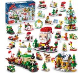 Juego de construcción de calendario de adviento navideño: juego de cuenta regresiva para 2023, 24 sorpresas coleccionables, juguetes navideños, incluye bloques de casa, tren y árbol de Papá Noel