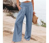 Summer Cotton Linen Wide Leg Pants Women Loose Palazzo Pant Pocket Elastic Waist Button Casual Pants Pant for Women Women’s Pant