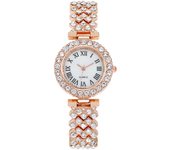 Reloj para mujer con letras romanas y piedras brillantes, movimiento de cuarzo, correa de brazalete, un reloj de lujo para la mujer