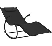 vidaXL Tumbona mecedora de acero y textilene Negro, Gris, Crema Sillas de Exterior Ideal para jardín, playa, piscina, terraza Tumbona Piscina Tumbonas Playa Tumbonas Jardín Exterior