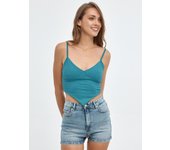 Shorts denim de tiro alto con bolsillos y cierre de cremallera con botón INSIDE
