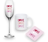 Set de Regalo San Valentín: Taza Love Mug 350ml con Copa Love Cham. 200ml y Posavasos Love - Celebra el Amor en Cada Sorbo 🎁❤️ #RegaloRomántico #TazaLove #CopaChampagne #SanValentín" Dcasa