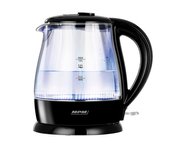 MPM MCZ-99 Hervidor Agua Eléctrico, 1L, Jarra Cristal, sin BPA, Resistencia Oculta, Inalámbrico, Iluminado, Transparente, 1600W