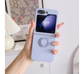 Luxury Solid Color Liquid Silicone 360°Rotating Ring Holder Folding Phone Case For Samsung Galaxy Z Flip 6 5 4 3 Soft Back Cover