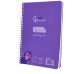 Cuaderno A5 pautaguía, morado  LIDERPAPEL - Cuaderno cuartilla escolar infantil, cuadrícula 4mm, 80 hojas de 90 gramos, tapas de plástico translúcido, encuadernación espiral blanca // Ref: 171425