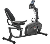 HOMCOM Bicicleta estática reclinable magnética multifunción con pantalla LCD y sillín ajustable, 2 bandas de resistencia, acero y color negro