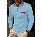 Spring and Autumn Classic Men's Red Checkered Pocket Collar Button Long Sleeve Polo Shirt Men's Sports and Leisure Polo Shirt