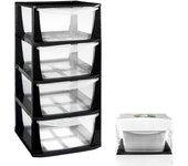COM-FORT HOUSE Cajonera de Plástico Apilable para Almacenaje- Cajonera Desmontada - Big - Negro - 3, 4, o 5 cajones