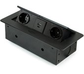 Multiconector para escritorio atom 26 lite, 225x111mm, 2 enchufes tipo schuko, 1 usb tipo a, 1usb tipo c, zamak-acero-plástico, negro