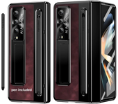 Leather Stand Pen Slot with Stylus Glass Screen Hinge Protection For For Samsung Galaxy Z Fold 6 5 4 Phone Case
