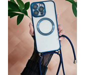 Electroplated transparent magnetic Magsafe wireless charging case suitable for iPhone 15, 14, 11, 12, 13 Pro Max  necklace case