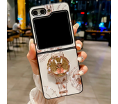 Luxury Glitter Metal Ring Holder Case for Samsung Galaxy Z Flip 6 Flip 5 Flip 4 Flip3 Shockproof Glossy Folding Protective Cover