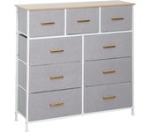 HOMCOM Cómoda con 9 Cajones Tapizado en Borreguito Cajonera de Tela con Estructura de Acero Cómoda para Dormitorio Pasillo Gris