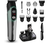 Cortadora de pelo para hombres, profesional, 5 en 1, con cable o inalámbrica, para barba, nariz, orejas, cuerpo, con tecnología de carga inteligente (verde)