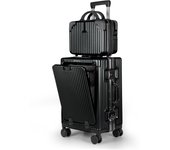 Maleta de Cabina 55x35x25cm con Neceser 25x30x17 de Policarbonato y ABS, Equipaje de Mano Multifuncional con USB y Abertura Frontal, Ligero, Rígido y Ruedas Dobles Giratorias 360º . Ideal para cualquier Escapada