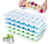 Set de 4 Cubiteras para Hielo con Tapa,  Bandejas de Cubitos de Hielo Silicone sin BPA y Certificado LFGB, Apilables Moldes Cubitos para Cócteles, Whisky, Alimentos para Bebé