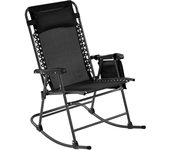 Mecedora Balancín Plegable Carga 120KG con Reposabrazos y Apoyo para Cabeza 102x65,5x103 cm para Exterior Acampar Porche Balcón Negro