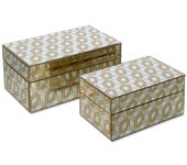 Set de 2 Cajas Espejo Hexagonal Dorado 28cm y 22cm