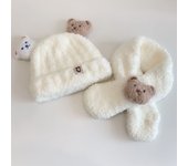 Autumn and Winter Male and Female Baby Bear Hat Scarf Two-piece Set Thickened Warm and Windproof Baby and Child Super Cute Hat