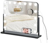 HOMCOM Hollywood Espejo de Maquillaje con Luz Espejo de Tocador Giratorio 58x46 cm con Bombillas LED Modos de Iluminación Ajustables Interruptor Táctil Soporte para Teléfono y Puerto USB