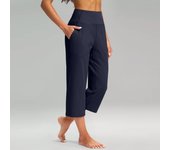 Women Elastic High Waist 3/4 Pant Casual Active  Fit Wide Capris Leg Pants Trousers With Pockets Pants for Women Women’s Pants